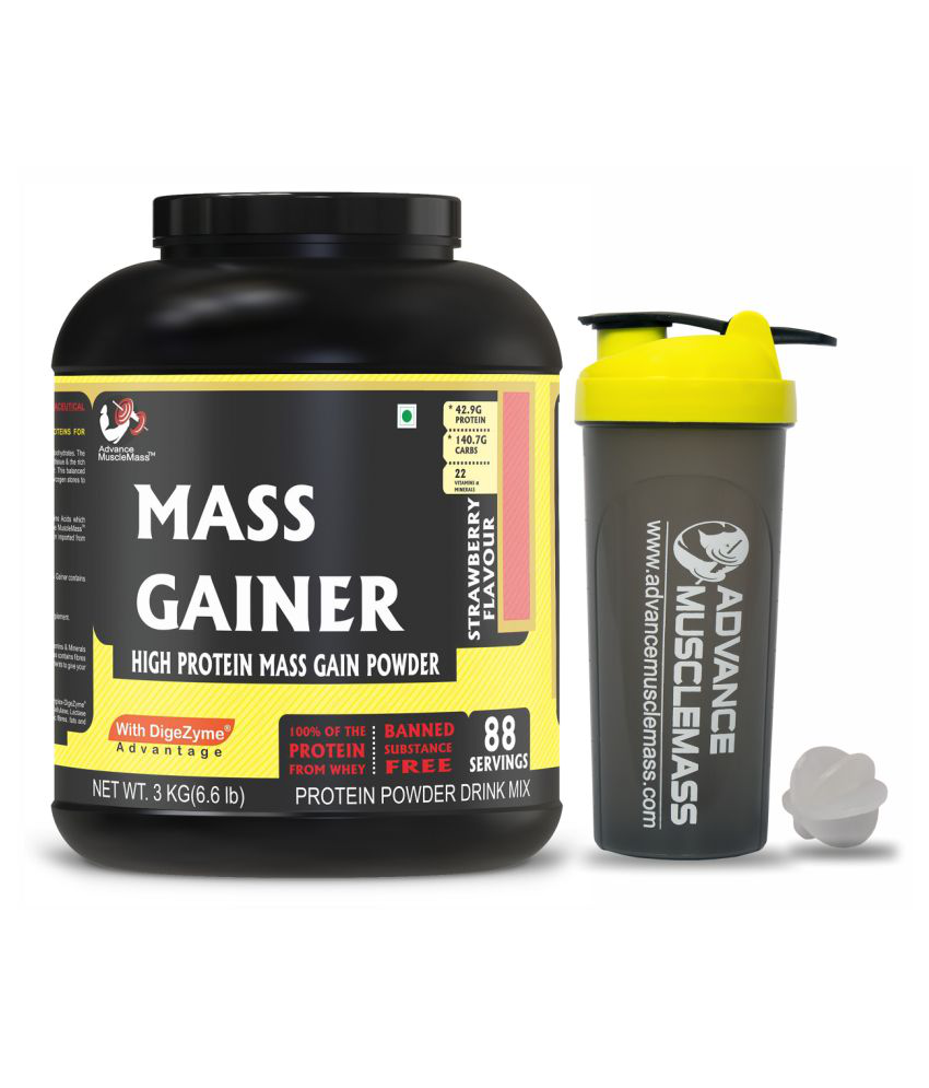 Advance MuscleMass MASS GAINER STRAWBERRY 3KG WITH SHAKER 700ML 3 kg Mass Gainer Powder: Buy 