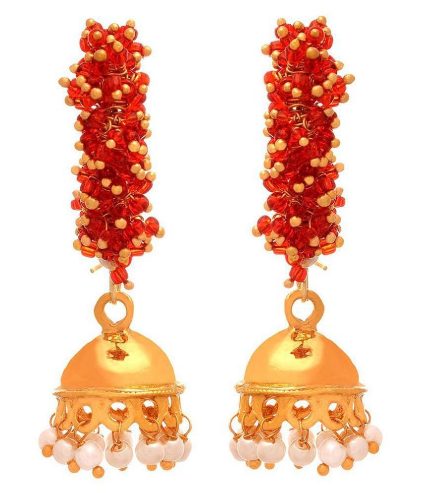     			JFL - Traditional Ethnic One Gram Gold Plated Delica Bead & Pearl Designer Jhumki Bali Earring for Girls & Women