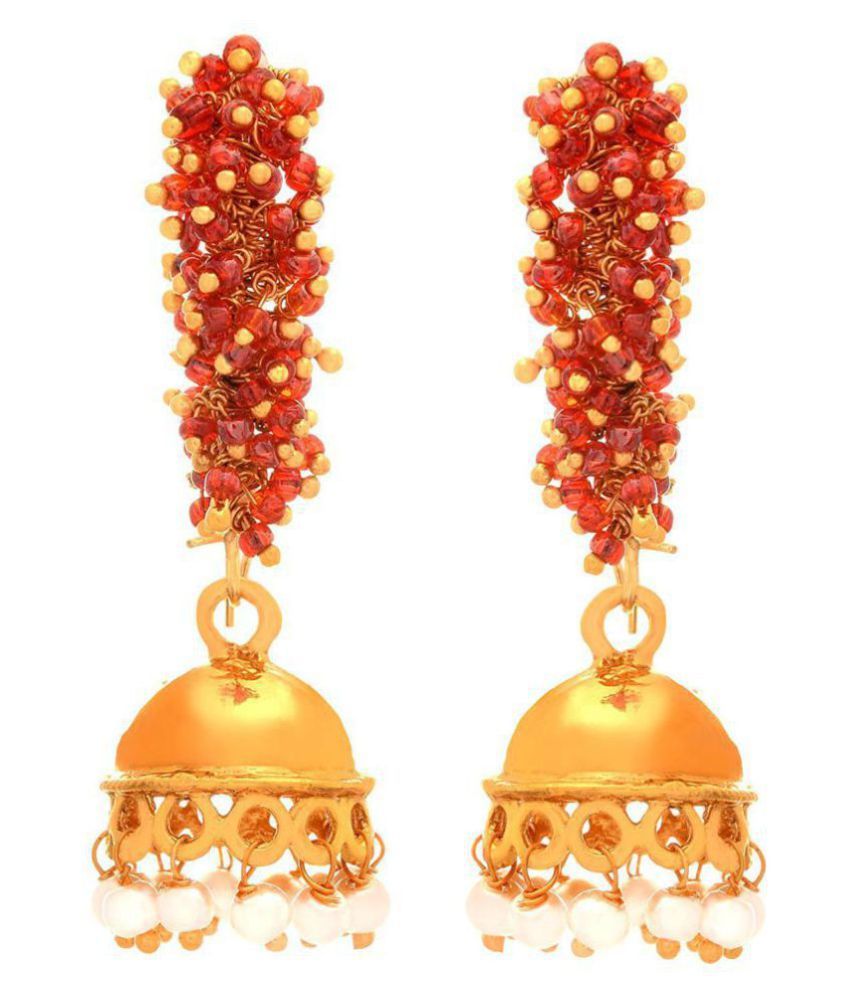     			JFL - Traditional Ethnic One Gram Gold Plated Delica Bead & Pearl Designer Jhumki Bali Earring for Girls & Women