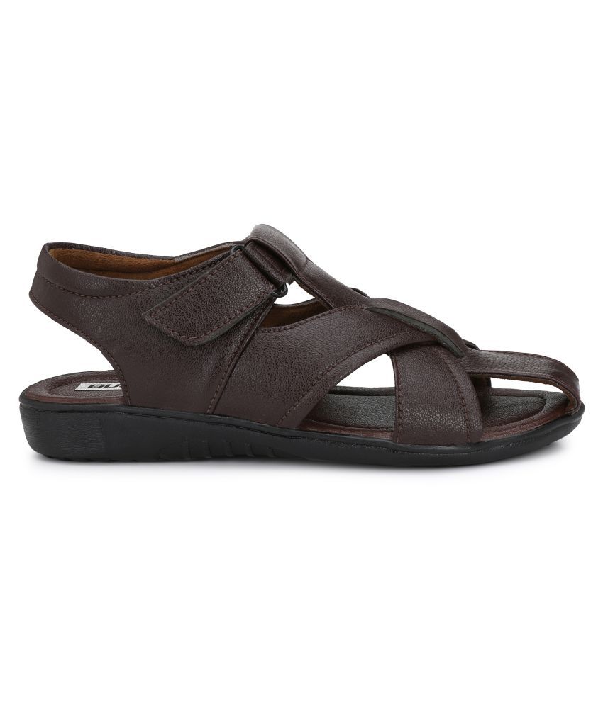 bucik men brown synthetic slip on leather sandals