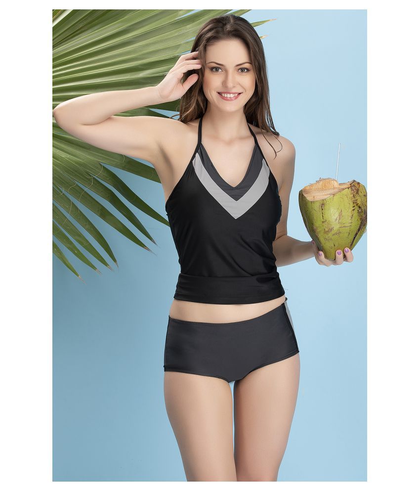 Clovia Black T-Shirt & Shorts Combo Swimming Costume
