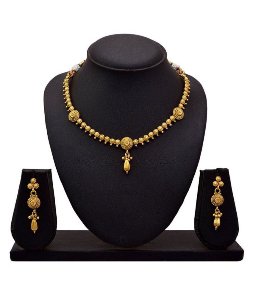     			JFL - Jewellery For Less Copper Golden Traditional Gold Plated Necklaces Set