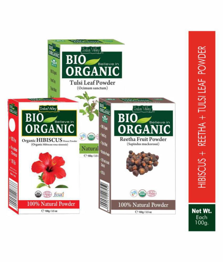     			Indus Valley BIO Organic Hibiscus, Reetha & Tulsi Powder Each Hair Scalp Treatment 100 g Combo Pack