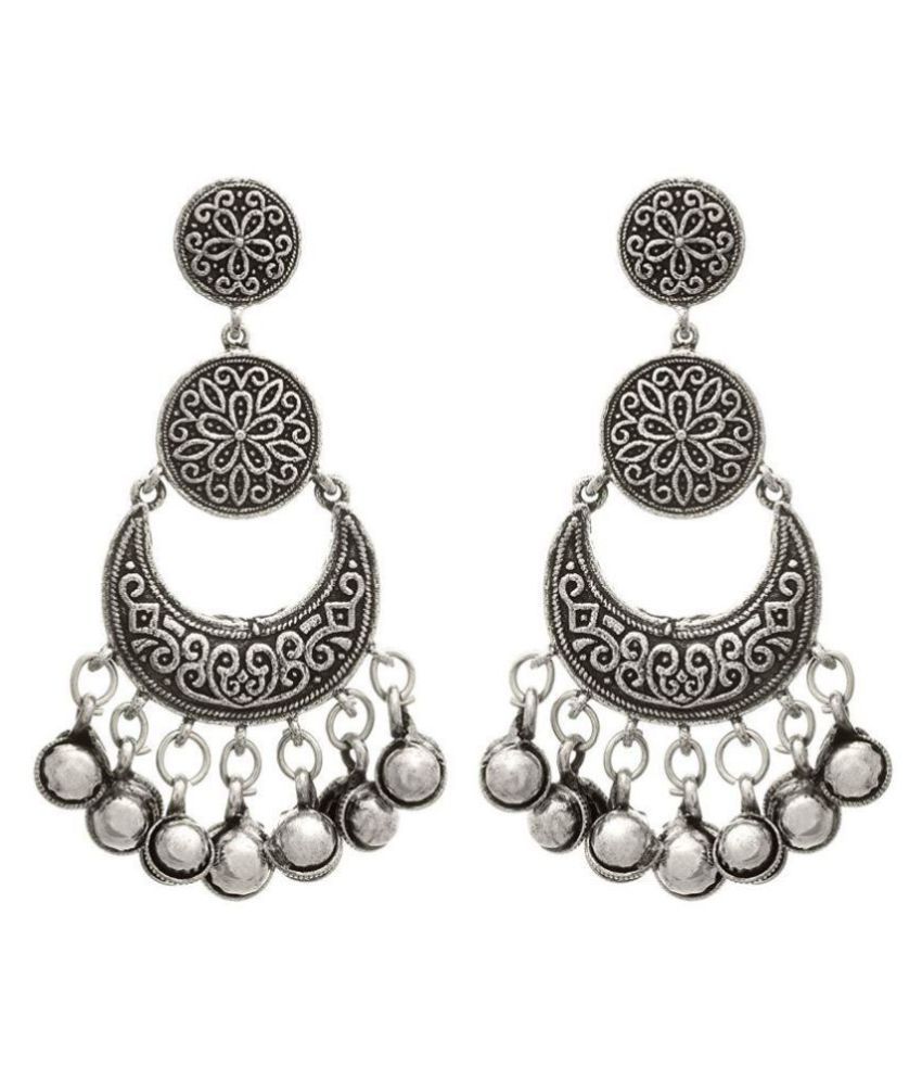     			JFL - Traditional Ethnic Handmade German Silver Plated Oxidised Designer Chandbali Earring For Women & Girls