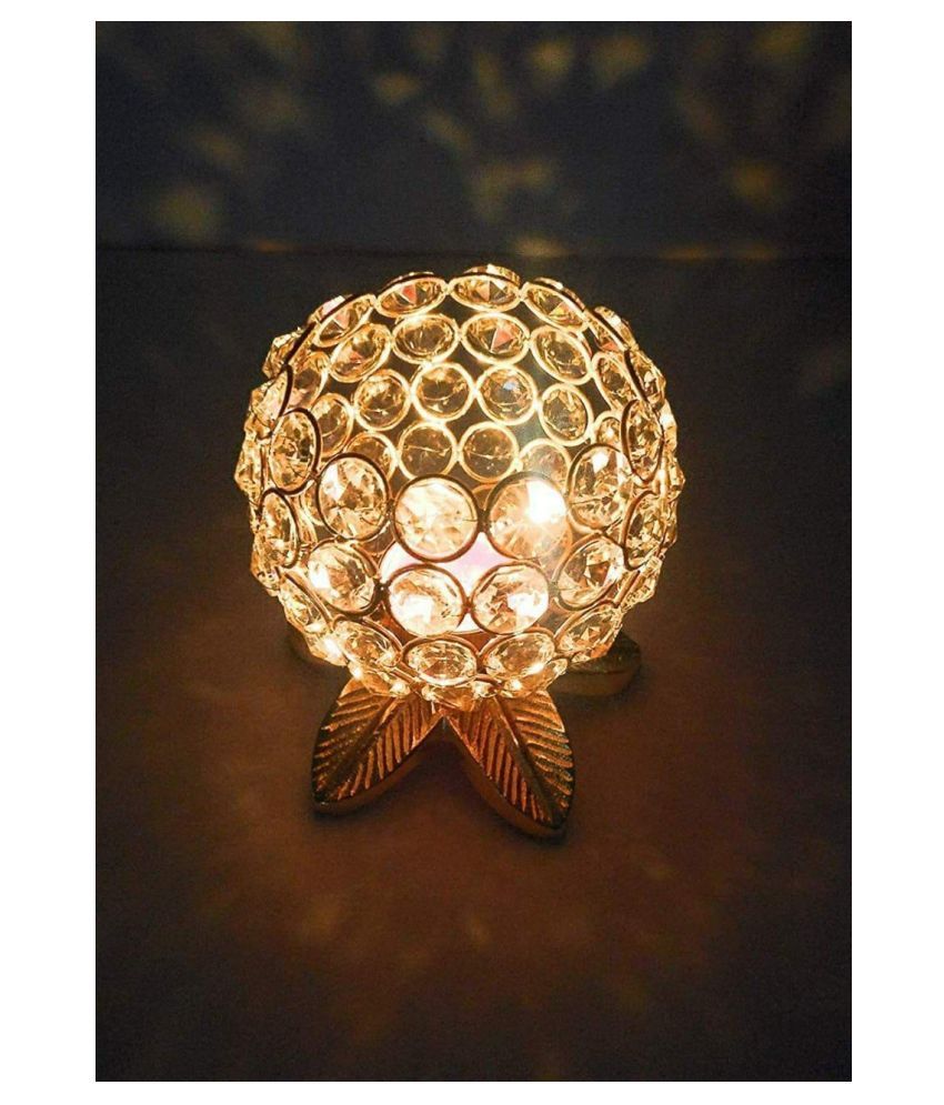 Kiyaan Creations Pvt Ltd Gold Table Top Crystal Tea Light Holder Pack