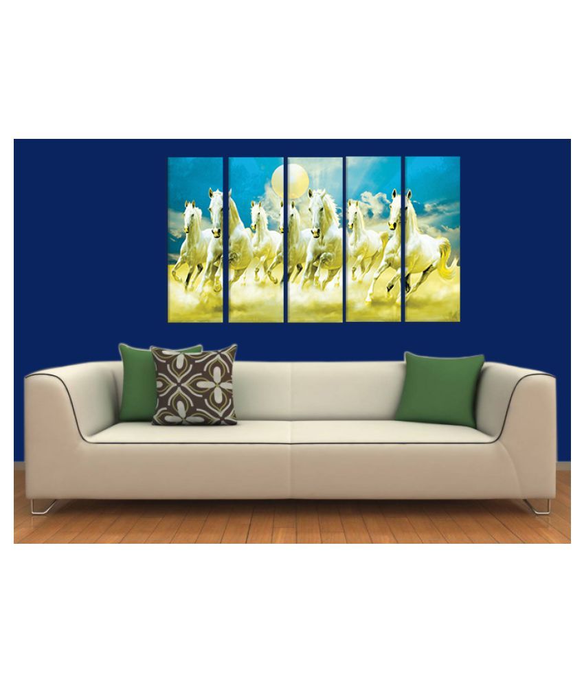 KALARKARI 7 Horses VASTU wall art painting with MDF stretch frame Canvas Painting With Frame