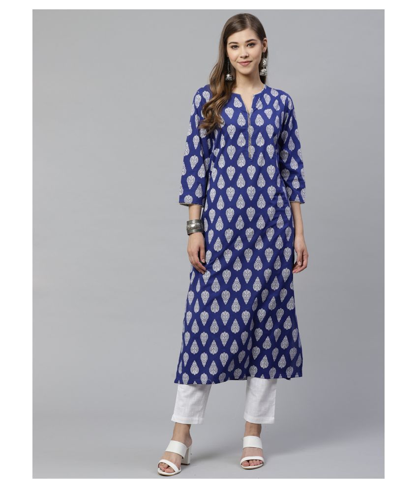     			Yash Gallery - Blue Cotton Blend Women's Straight Kurti ( Pack of 1 )