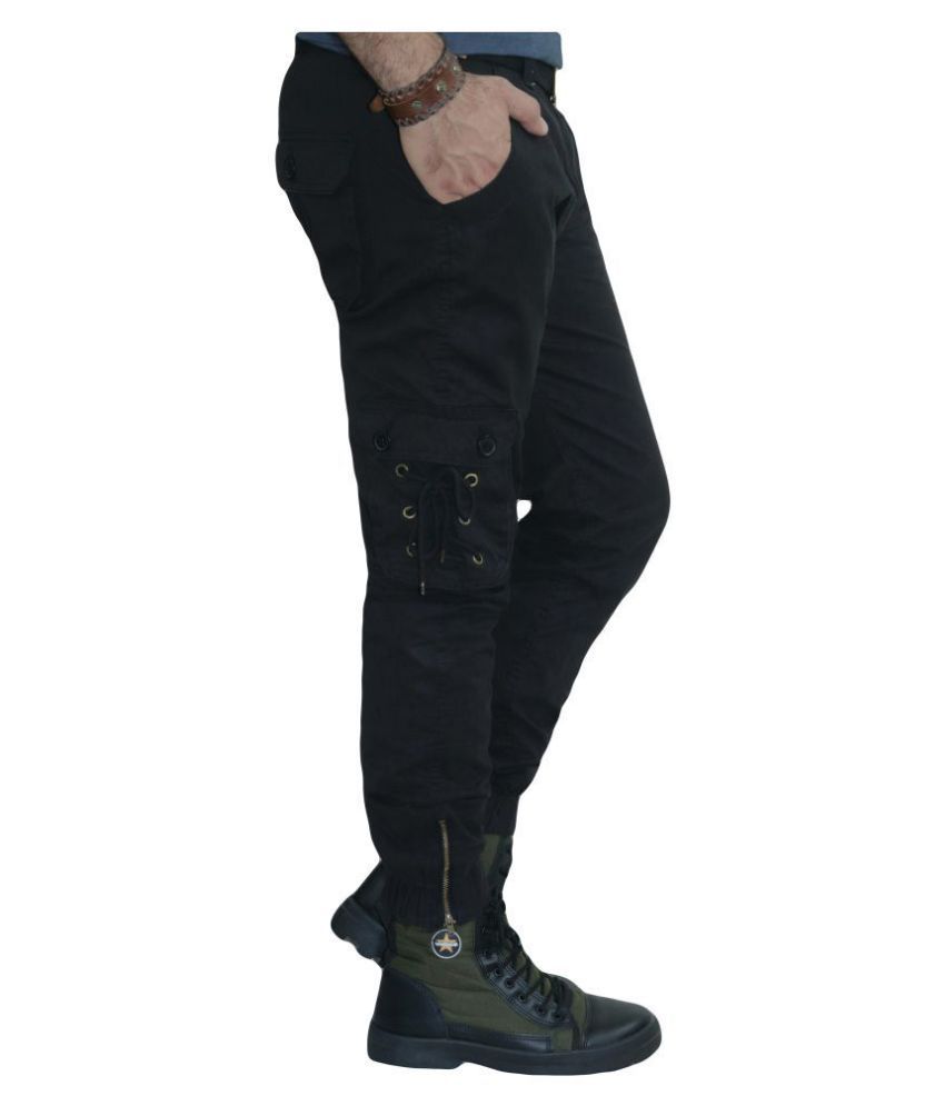 low rise black cargos