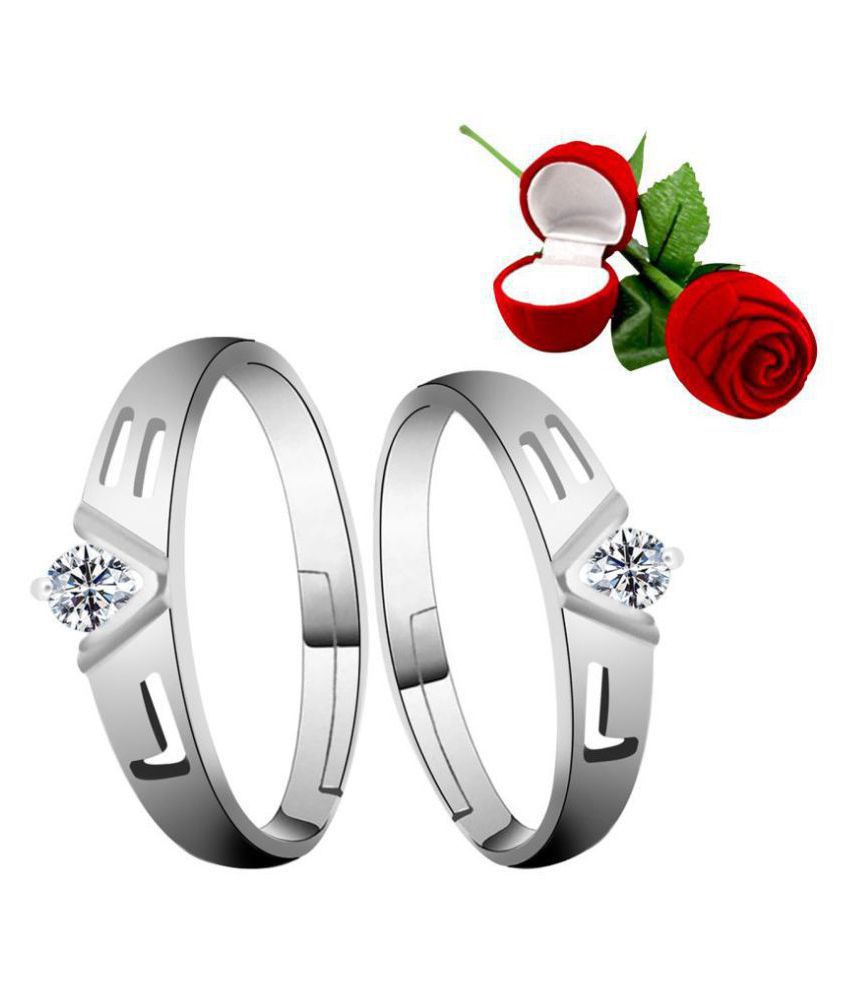     			SILVERSHINE Silverplated Simbol Of Love Solitaire His and Her Adjustable proposal couple ring For Men And Women Jewellery