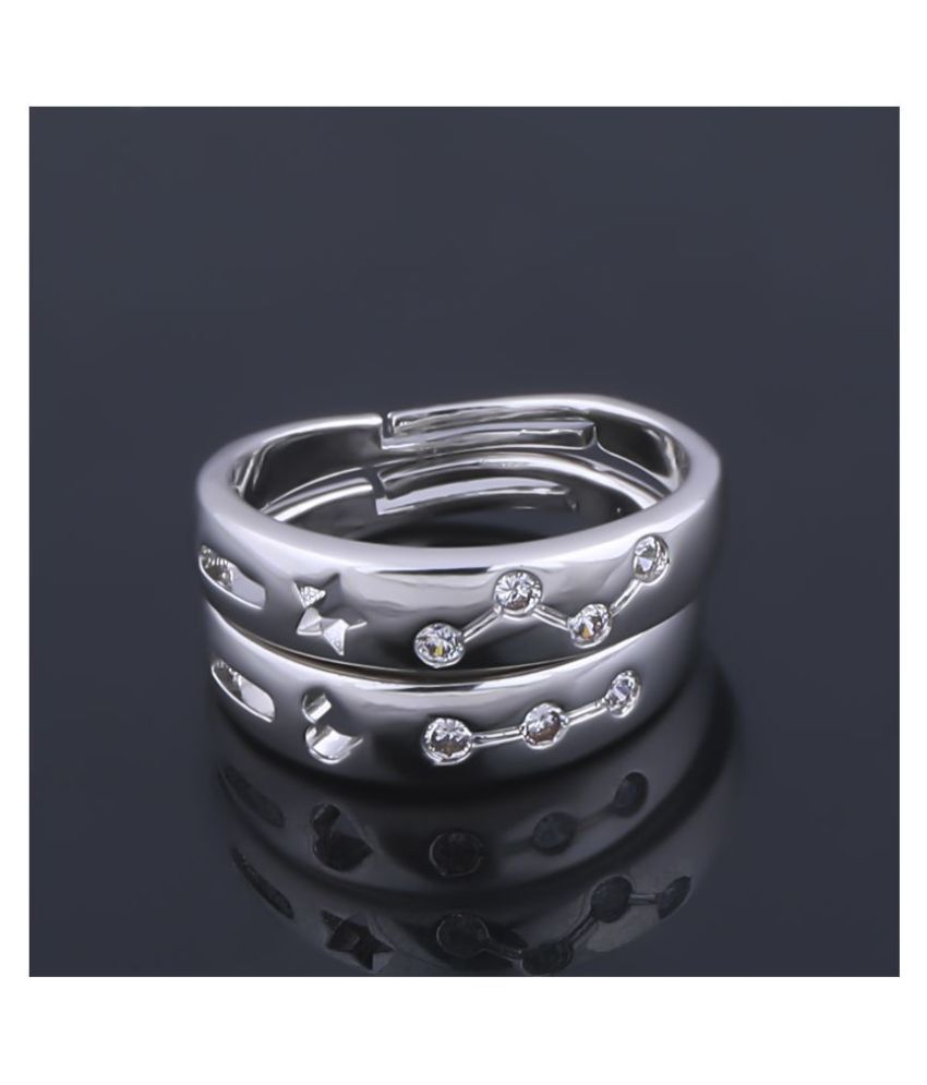     			SILVERSHINE,silver plated attractive zig zeg diamond designer adjustable couple ring for men and women.