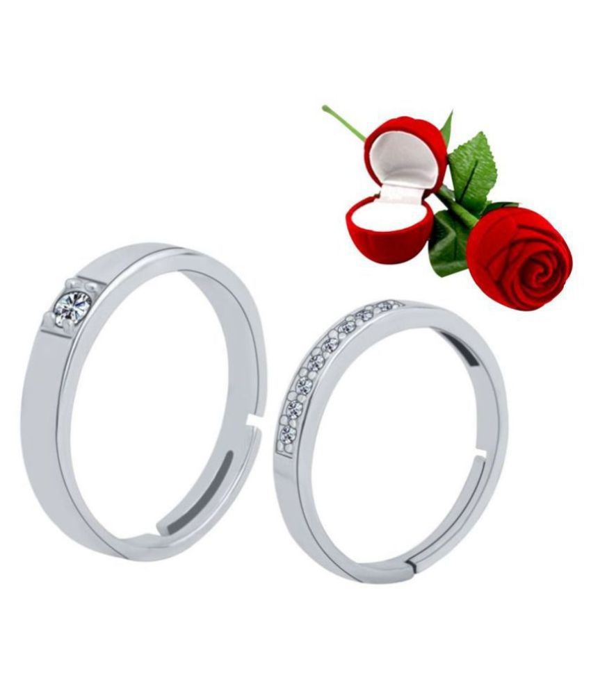     			Silver Shine Silver Plated Adjustable Couple Ring with 1 Piece Red Rose Gift Box for Men and Women