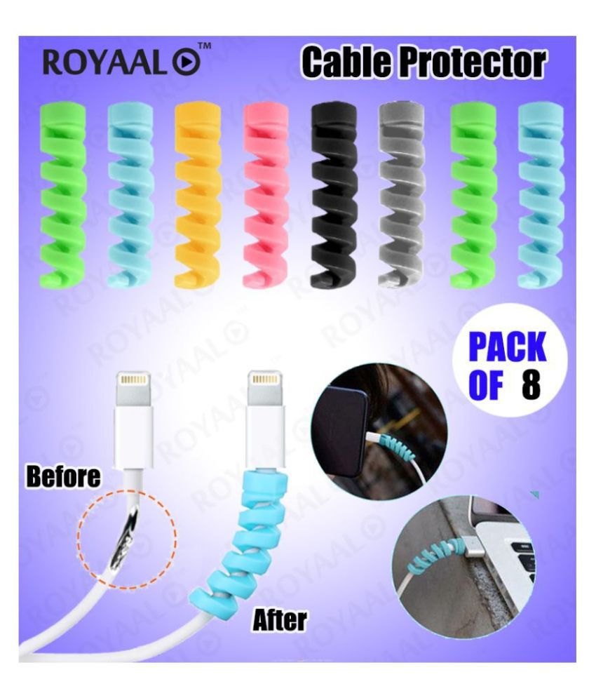     			ROYAAL™ Spiral Charger Cable Protector Data Cable Saver Charging Cord Protective Cable Cover (8 Pieces)