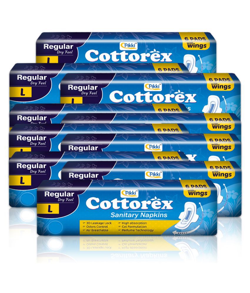 Cottorex Regular Large Dry feel, High absorbency, 60 pads Large 60 Sanitary Pads Pack of 10
