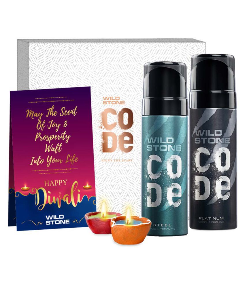     			Wild Stone Diwali Gift Box with Code Platinum, Steel Body Perfume and 2 Diya Combo Set ()