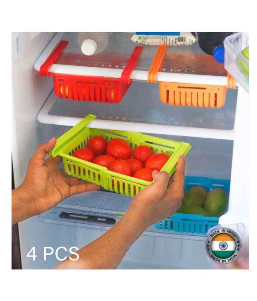 4 Pcs Expandable Adjustable Fridge Storage Basket Under Shelf Fridge