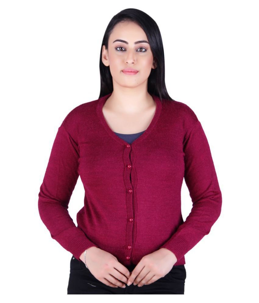     			Ogarti Acrylic Maroon Cardigans Dress