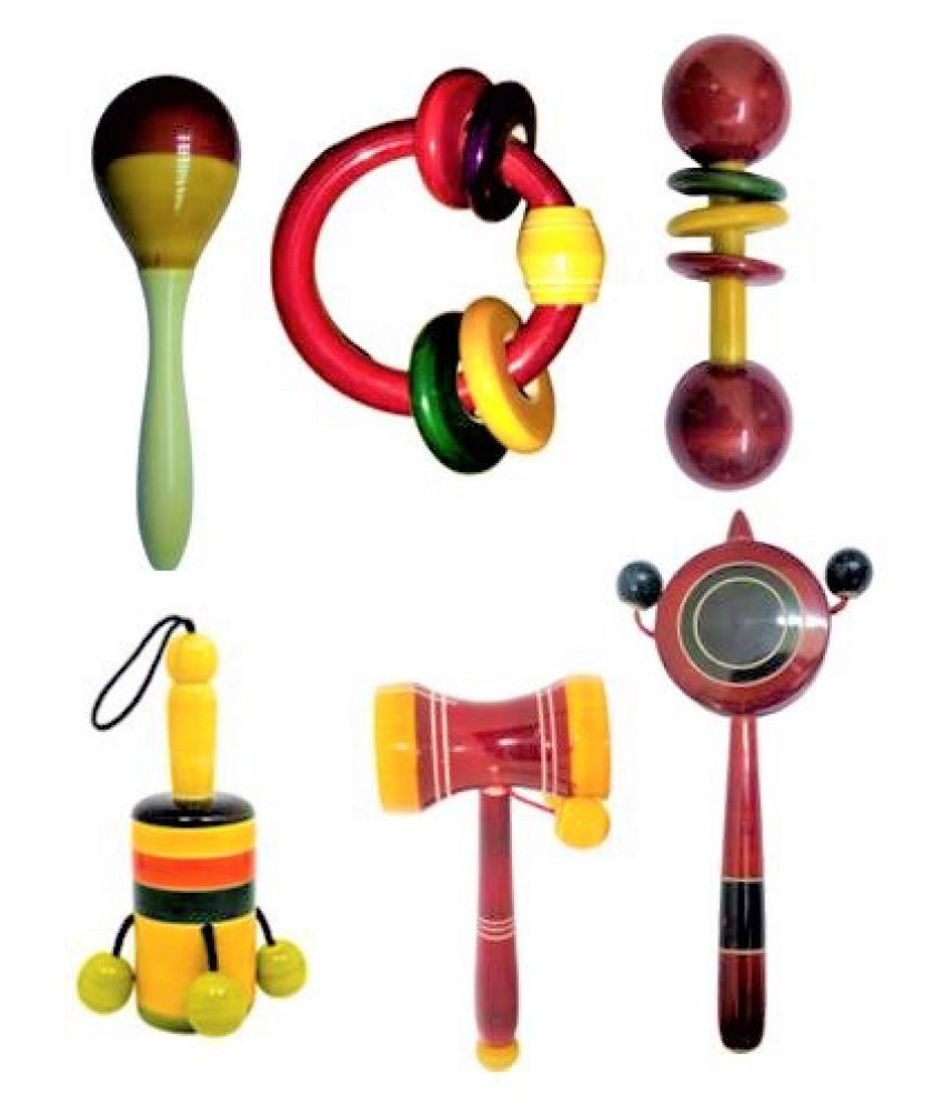 Wooden baby Rattles set of 6 nos pack Eco friendly Channapatna Toys