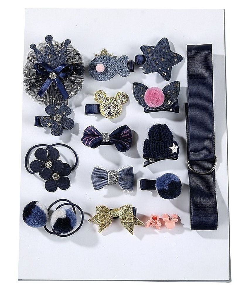 Blue Color 18Pcs/Set Mix Style Headwear Set Children Accessories Ribbon Bow  with Full Covered Clips Hairpins for Girls Princess Crown Headdress Hair  Accessories with Gift Box: Buy Online at Low Price in