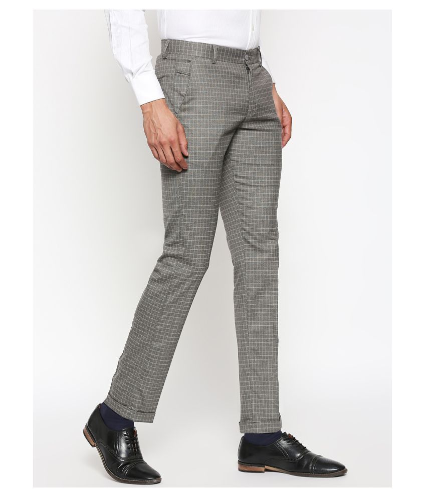 Solemio Grey Slim -Fit Flat Trousers - Buy Solemio Grey Slim -Fit Flat Trousers Online at Low 