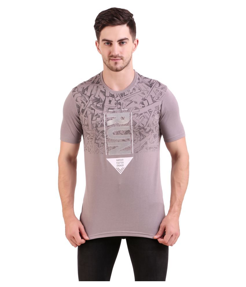     			Bravezi Cotton Blend Grey Printed T-Shirt