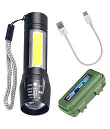Rechargeable 3 Modes  Mini USB LEDZoom Torch 9W Flashlight Torch 500M 2IN1Torch - Pack of 1