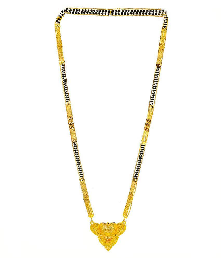     			h m product gold plated black bead long mangalsutra for women-100142