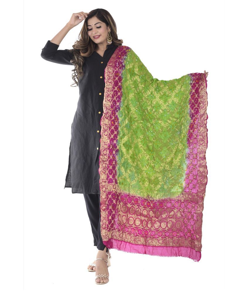     			Apratim Green Banarasi Silk Dupatta