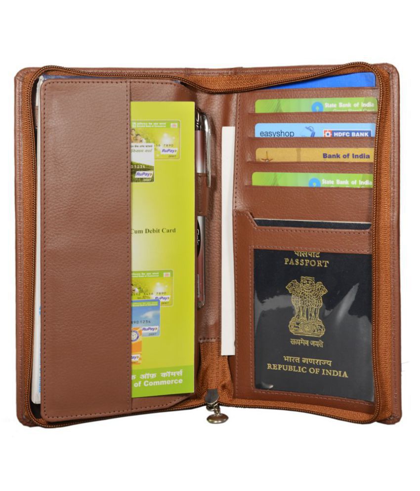 Hide&Sleek RFID Protected Brown Rexine Passport Document Holder