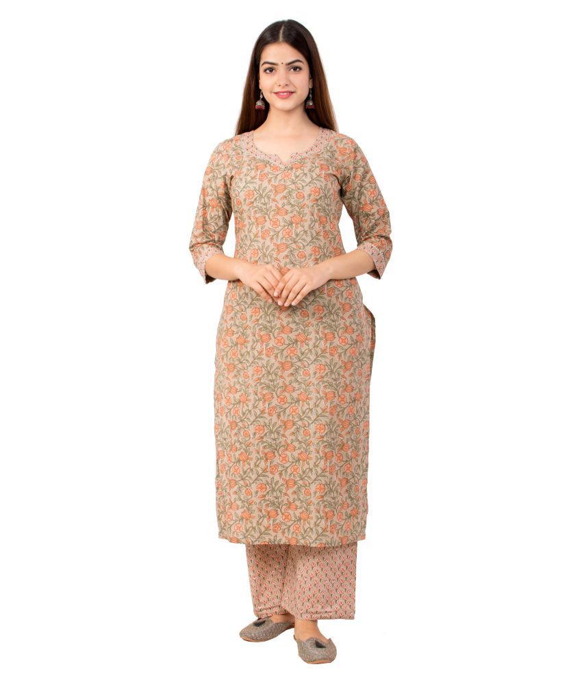     			miravan Cotton Kurti With Palazzo - Stitched Suit