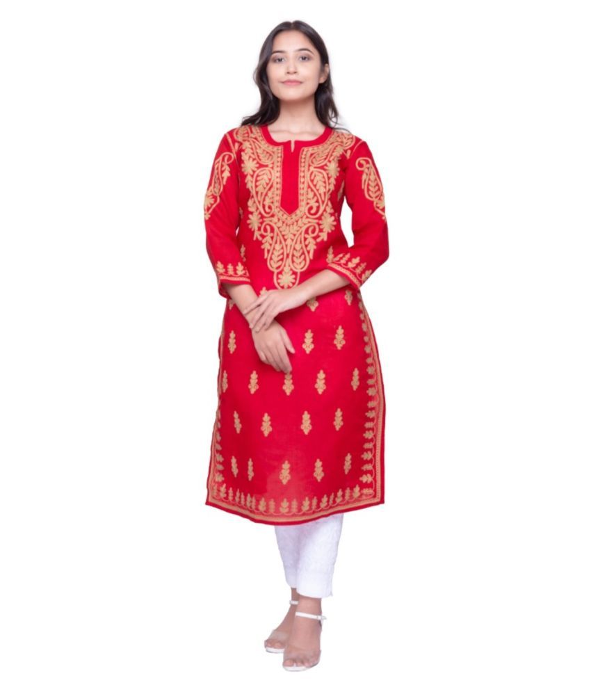red colour chikankari kurti