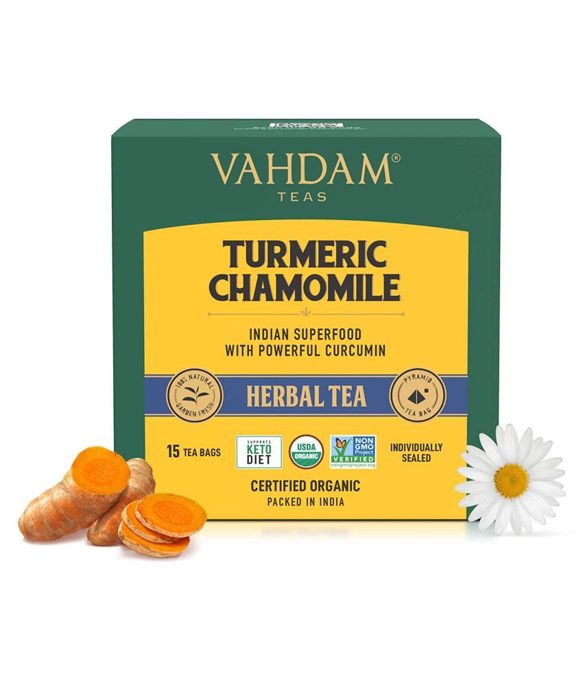 Vahdam Turmeric Chamomile Herbal Tea 15 Pyramid Tea Bags Buy Vahdam