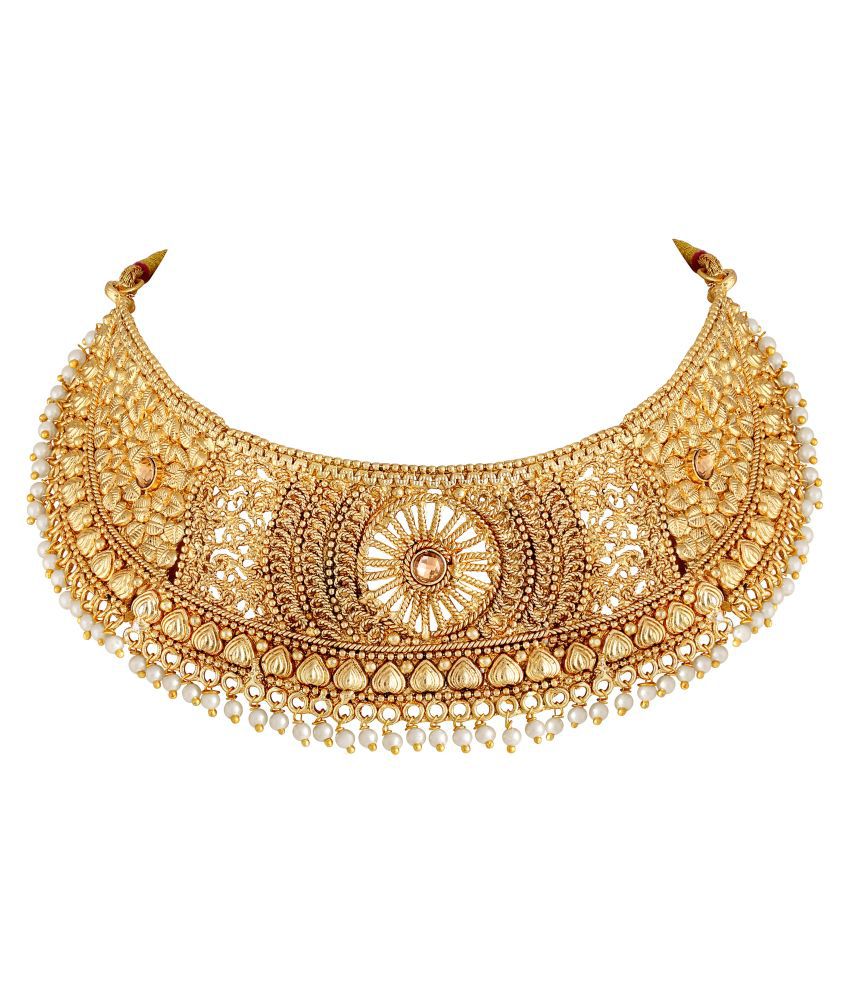 Asmitta Jewellery Zinc Golden Choker Traditional Gold Plated Necklaces ...