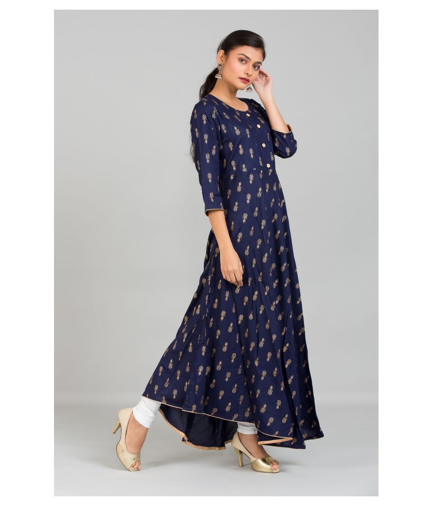     			Kavita Creations Blue Rayon High Low Hemline Kurti