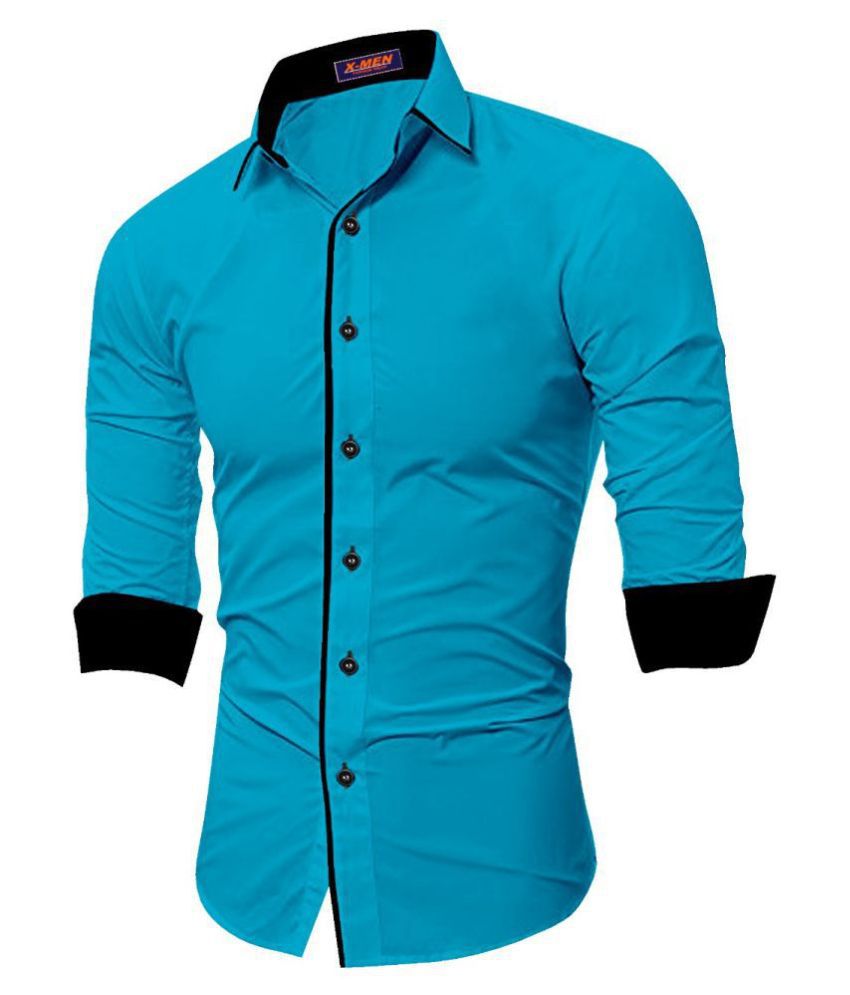     			P&V - Blue Cotton Slim Fit Men's Casual Shirt (Pack of 1 )