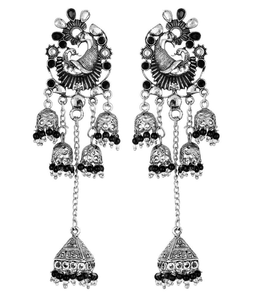     			Asmitta Antique Silver-Toned Peacock Inspired Drop Earring for Women and Girls