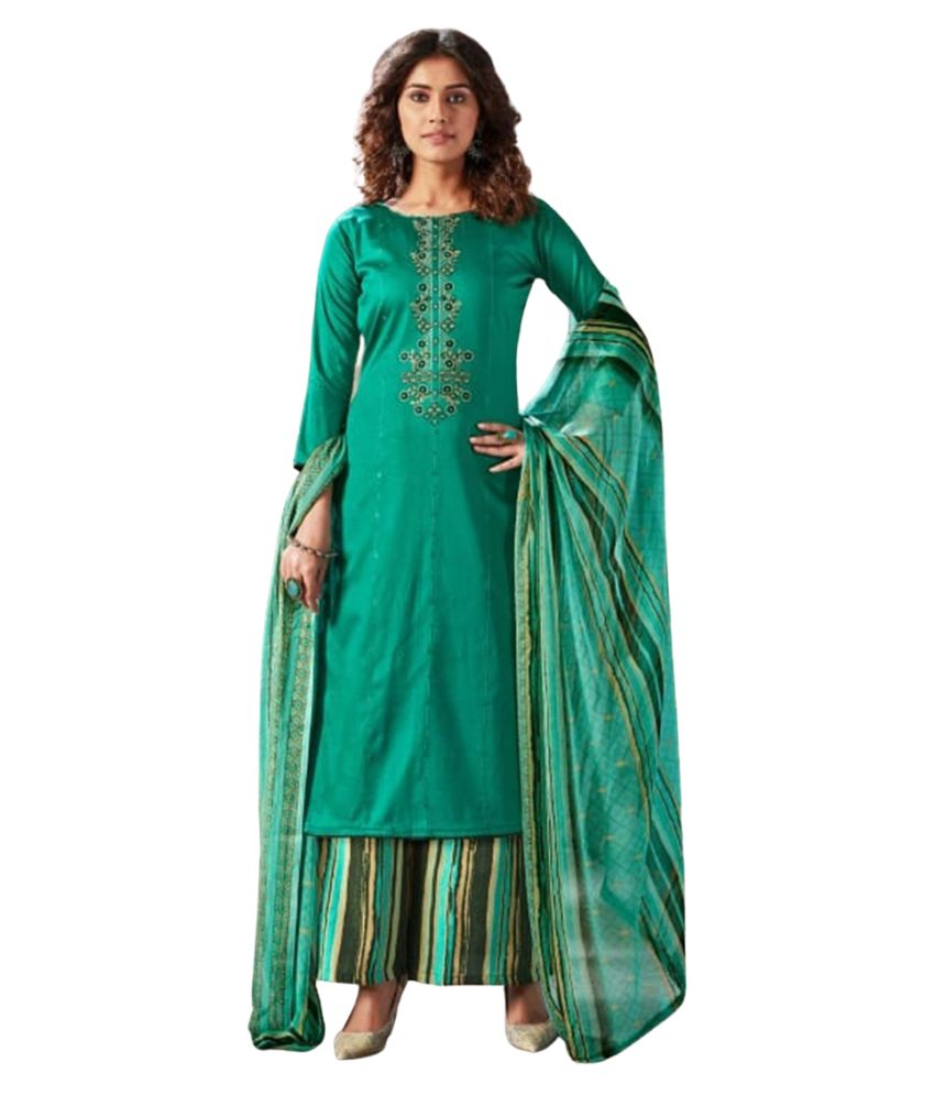 Saffron Attires Green Cotton Blend Unstitched Dress Material Buy
