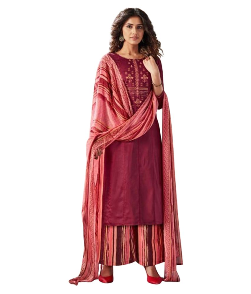 Saffron Attires Purple Cotton Blend Unstitched Dress Material Buy