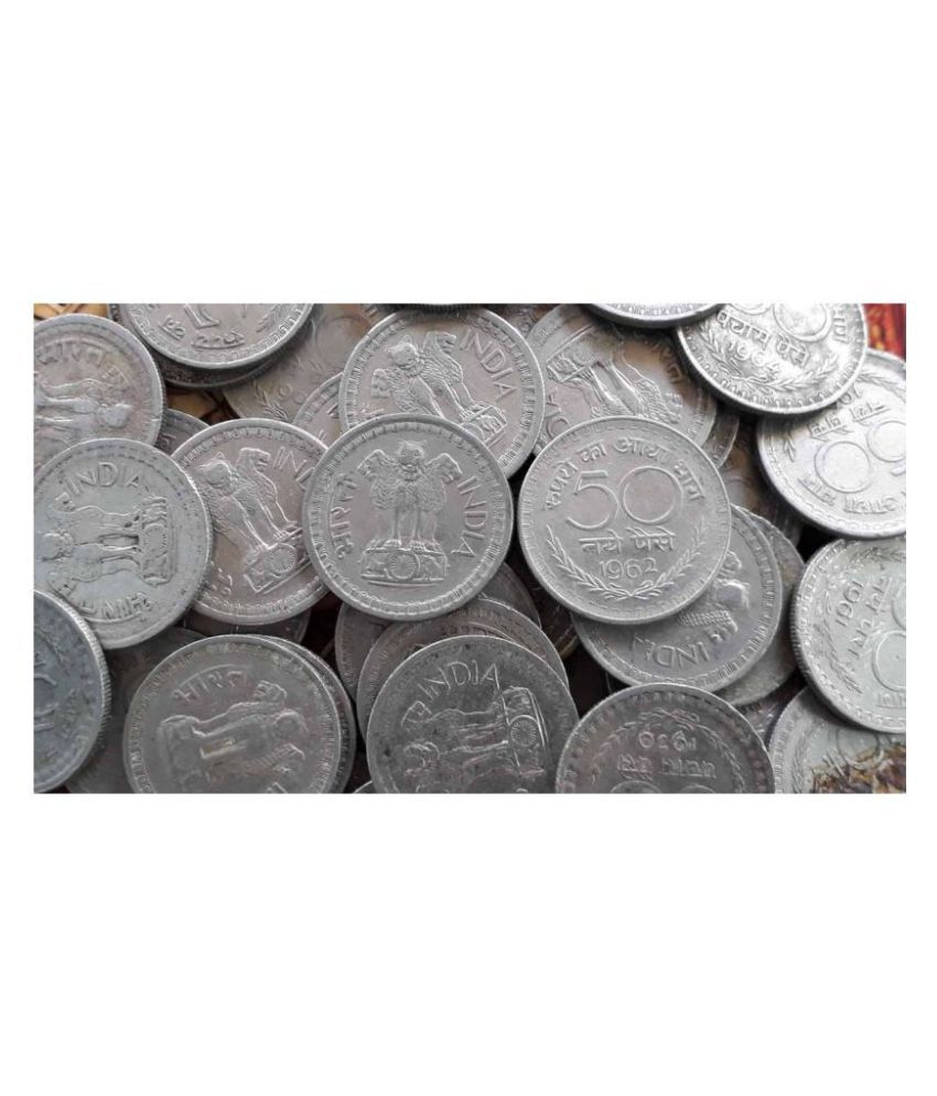 100 Pieces LOT - 50 P Nickel Mixed Years - India - 1960 1961 1962 1963 1964 1967 1968 1969 1970 1971