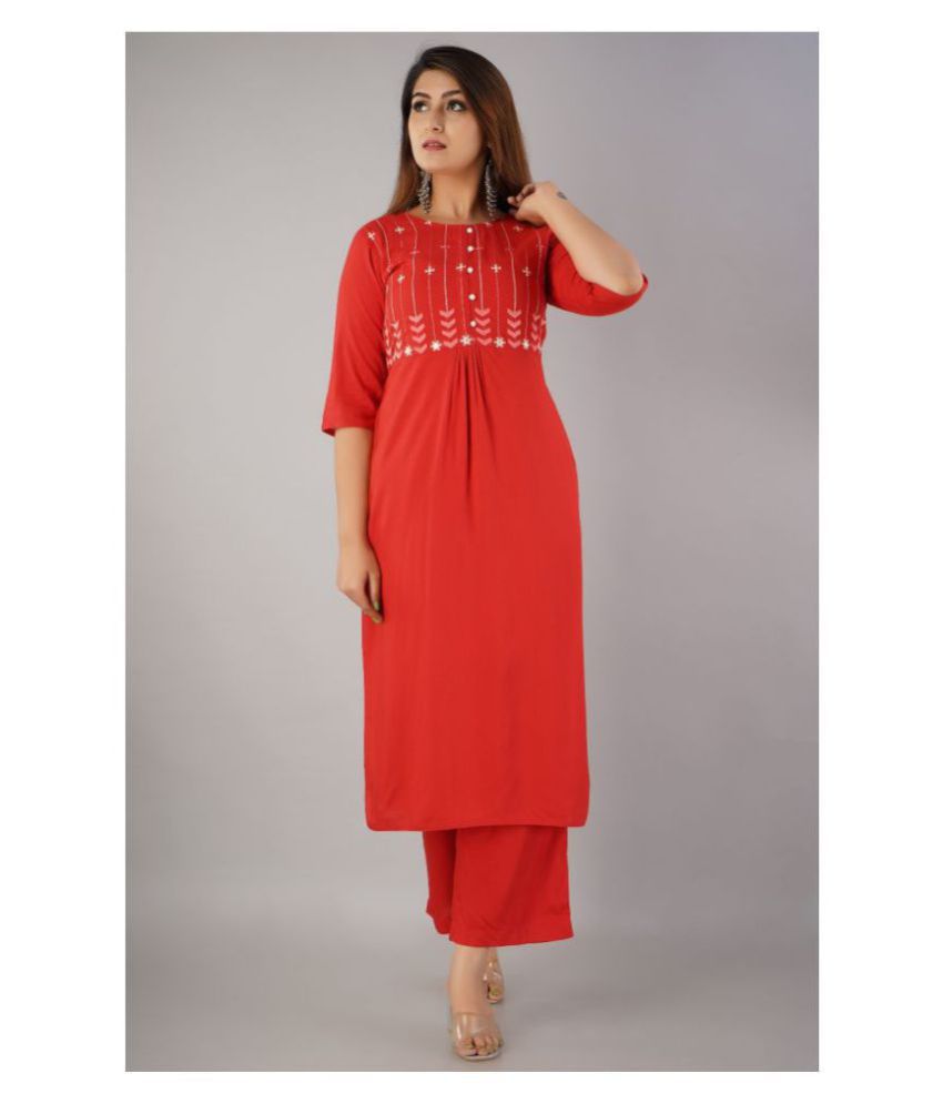     			SVARCHI - Red Straight Rayon Women's Stitched Salwar Suit ( Pack of 1 )