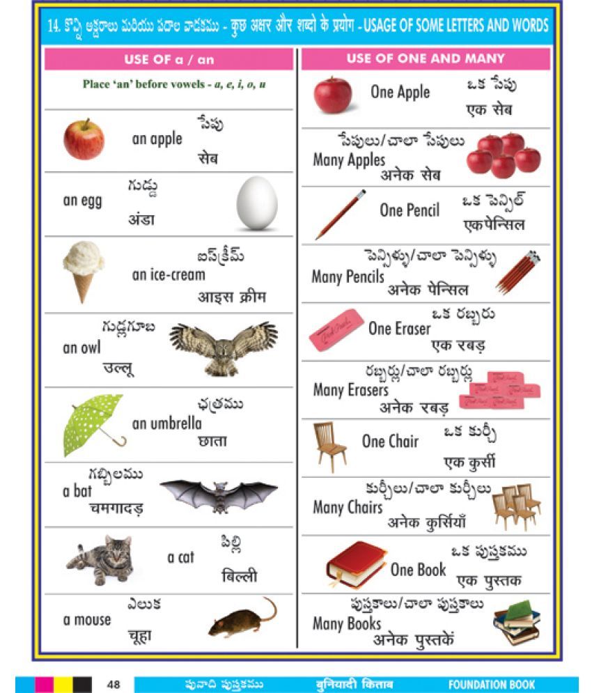 Foundation Book Telugu, Hindi and English Languages for Children