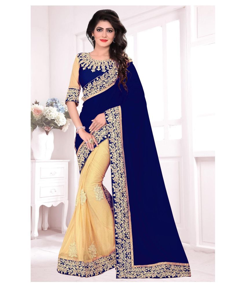     			JSN Beige,Blue Georgette Saree