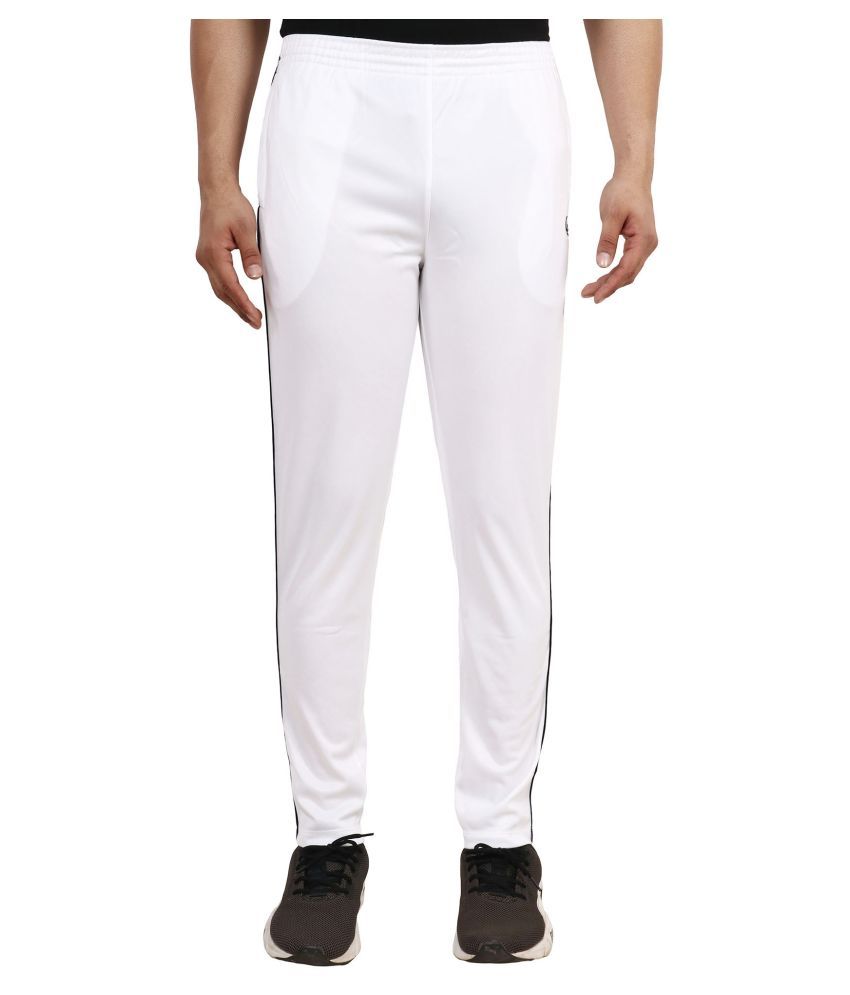 white polyester track pants
