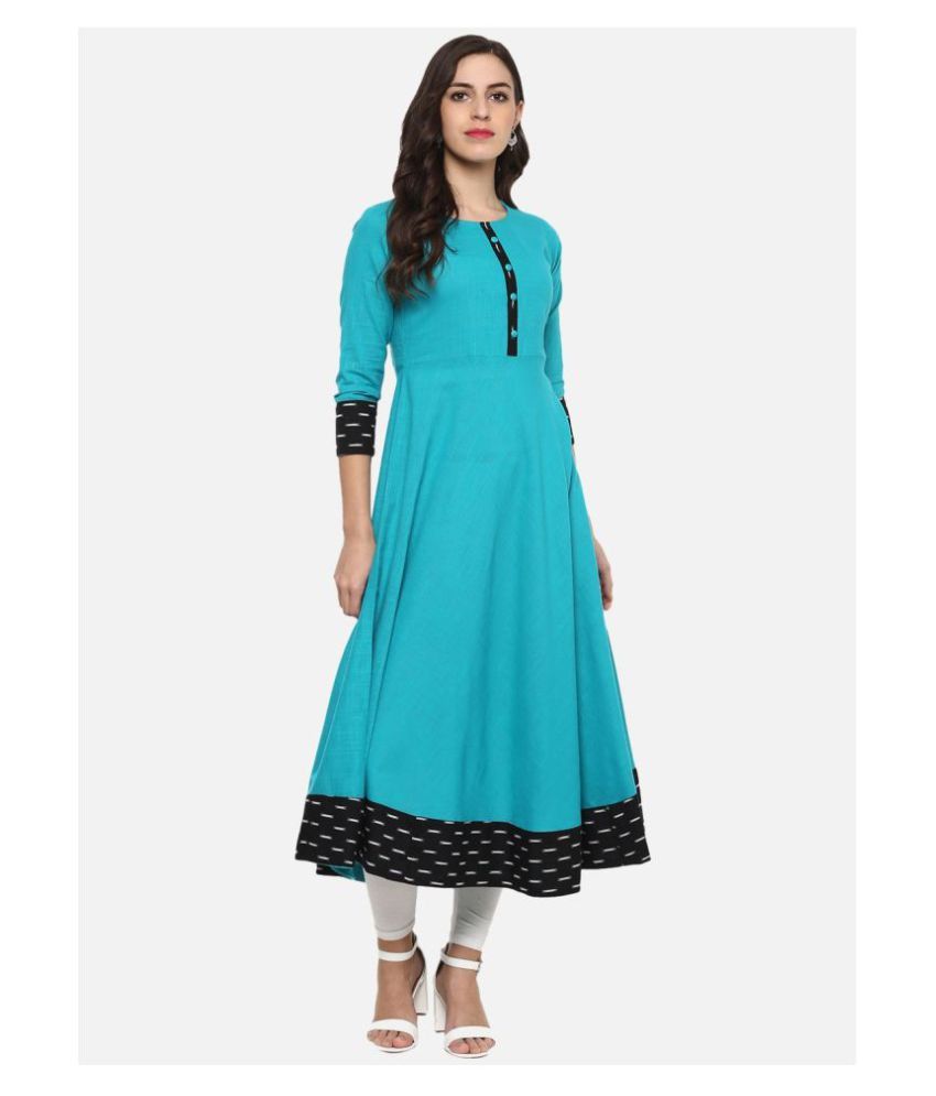     			Yash Gallery - Turquoise Cotton Women's Flared Kurti