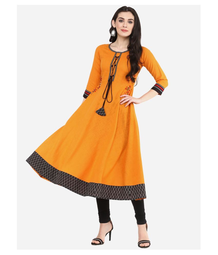     			Yash Gallery - Yellow Cotton Women's Flared Kurti