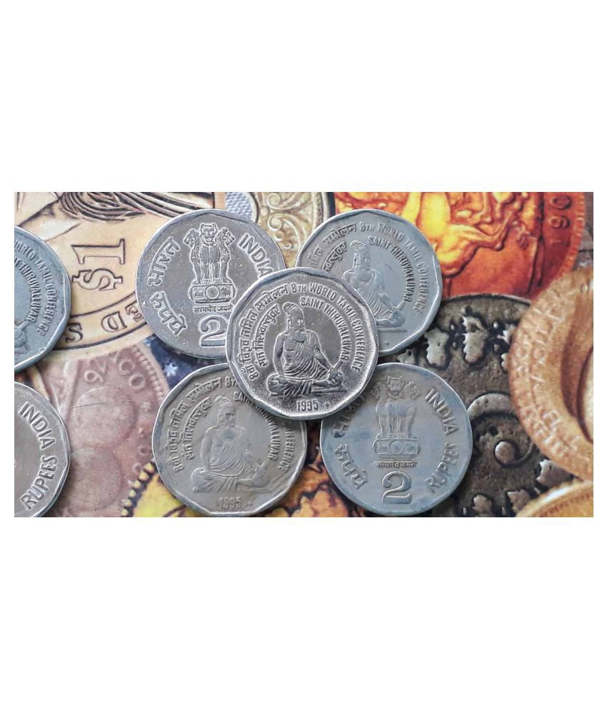     			10 Pieces Lot - 2 Rs (St. Thiruvalluvar - Tamil Conference) 1995 Circulating commemorative 8th World Tamil Conference Copper-nickel • 5.9 g • ⌀ 26.5 mm INDIA