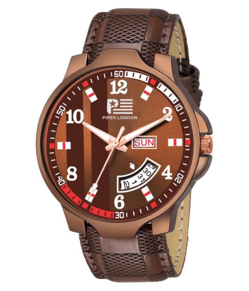 piper london pl-802-brown dd Leather Analog Men's Watch