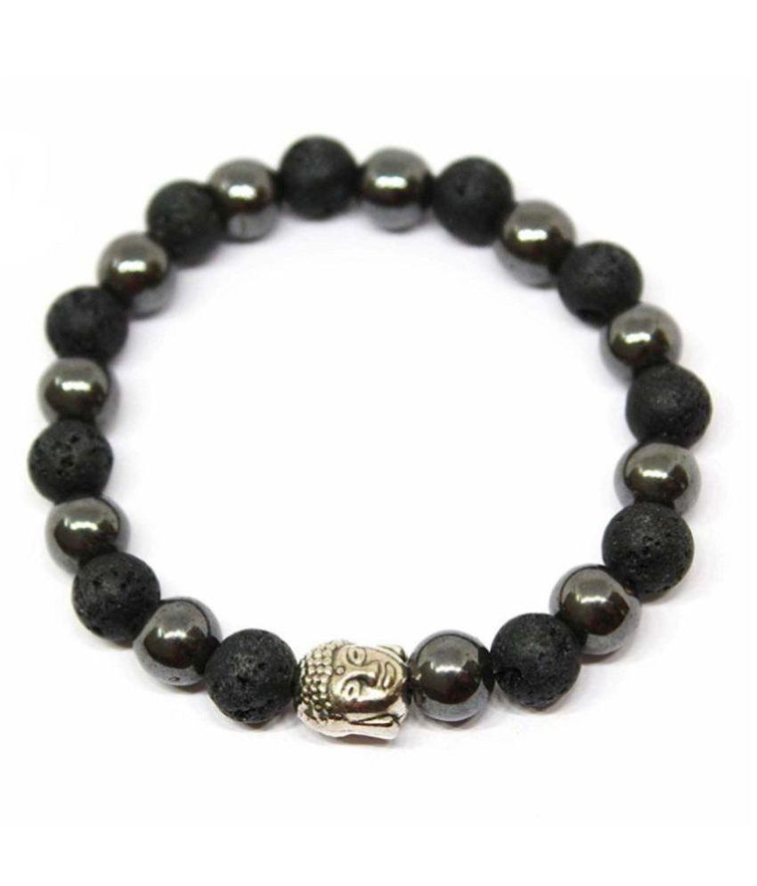     			8mm Black Hematite and Lava With Buddha Natural Agate Stone Bracelet