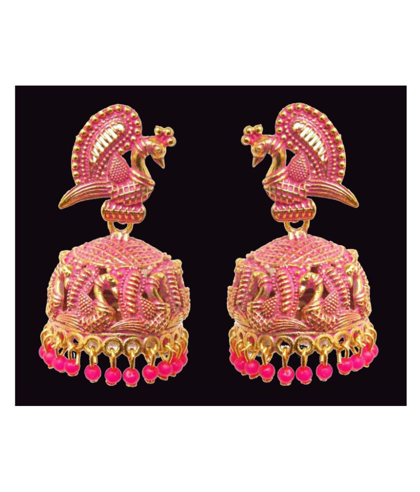     			Happy Stoning - Pink Jhumki Earrings ( Pack of 1 )