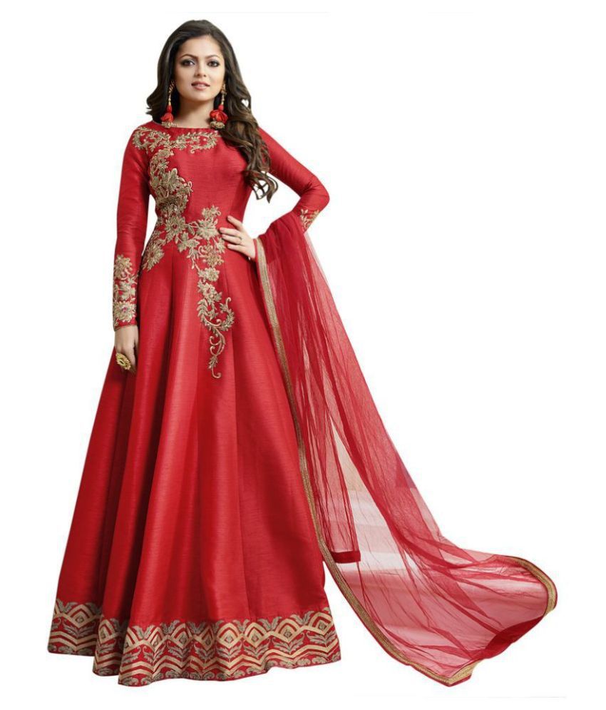 Om Creation Red Silk Ethnic Gown - Buy Om Creation Red Silk Ethnic Gown ...