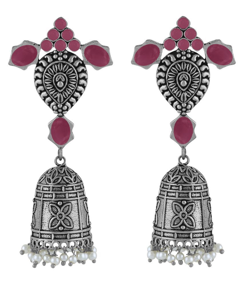     			Spargz Designer Alloy Silver Oxidised Plated Color Stone & Bead